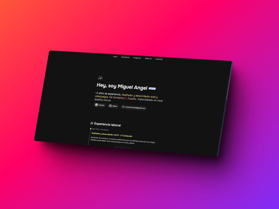 Captura de pantalla del proyecto Este portfolio